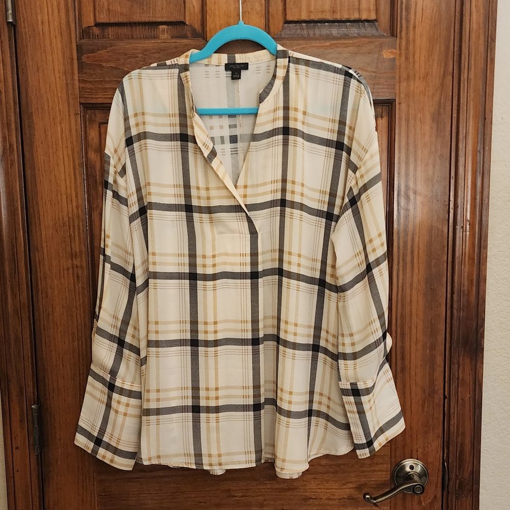 Ann Taylor Striped Split Neck Tunic Blouse